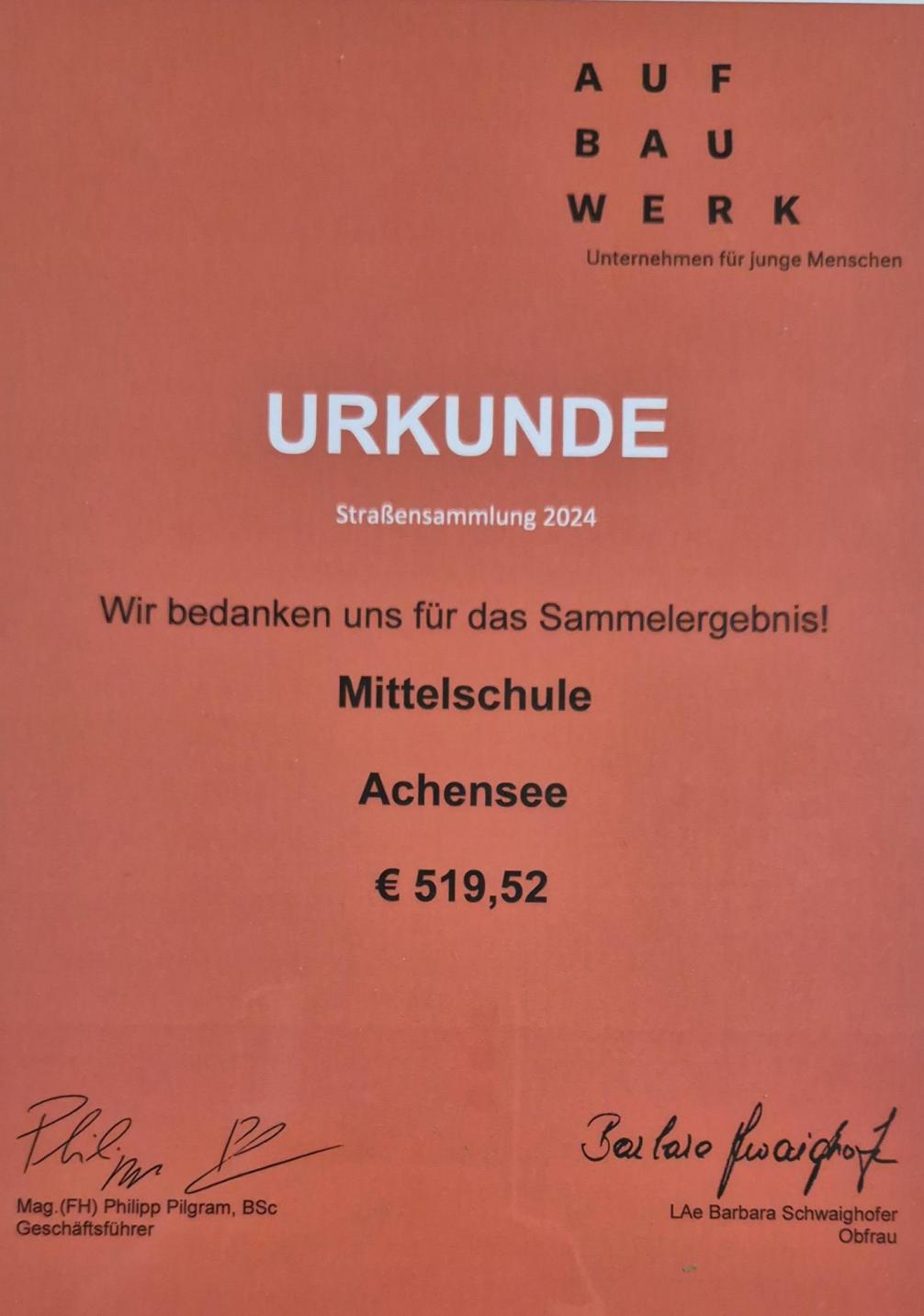 Urkunde Aufbauwerk